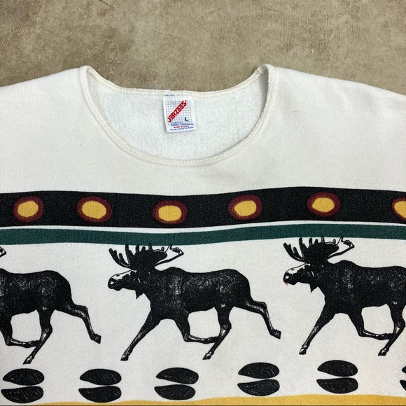 Michigan Rag Co. VTG 80s Bear and Moose Print Sweatshirt Crewneck Sz Large USA - Picture 7 of 11